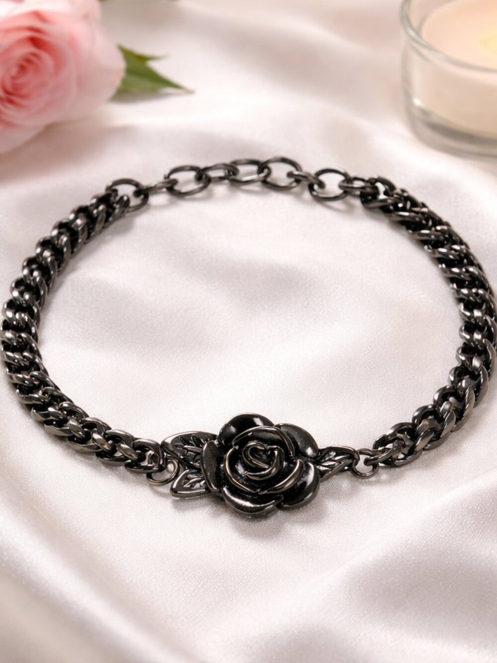 Rose Cremation Bracelet – Black Stainless Steel